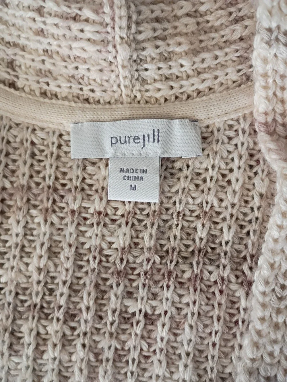 Jjill Pure Jill Women’s Open-Front Long Knit Cardigan Sweater - Cream And Mauve - Picture 2 of 5